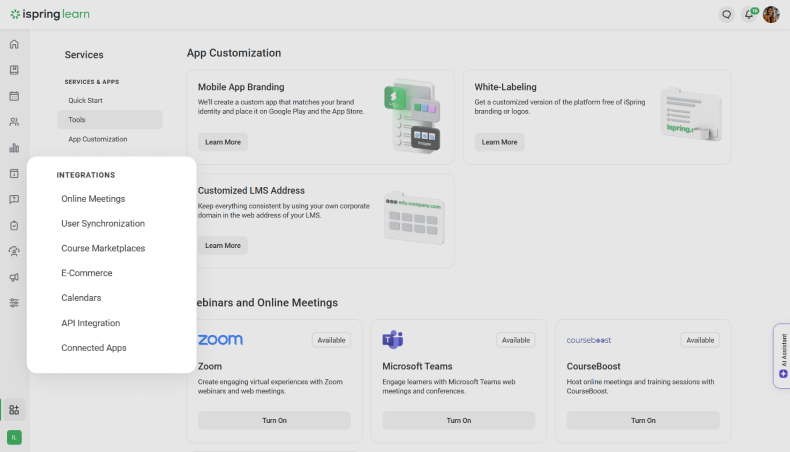 Integrations in iSpring Learn